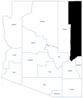 AZ Map with Apache County highlighted